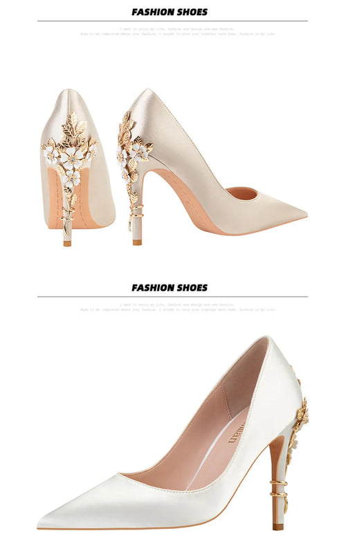 Elegant Crystal-Embellished Silk Pointed Toe Pumps for Women - Luxurious High Heels Perfect for Bridal and Evening Wear, Sexy Dress Shoes with Thin Heels